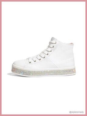 High Top Canvas Sneakers Rhinestone Side Zipper Platform Ankle Boots